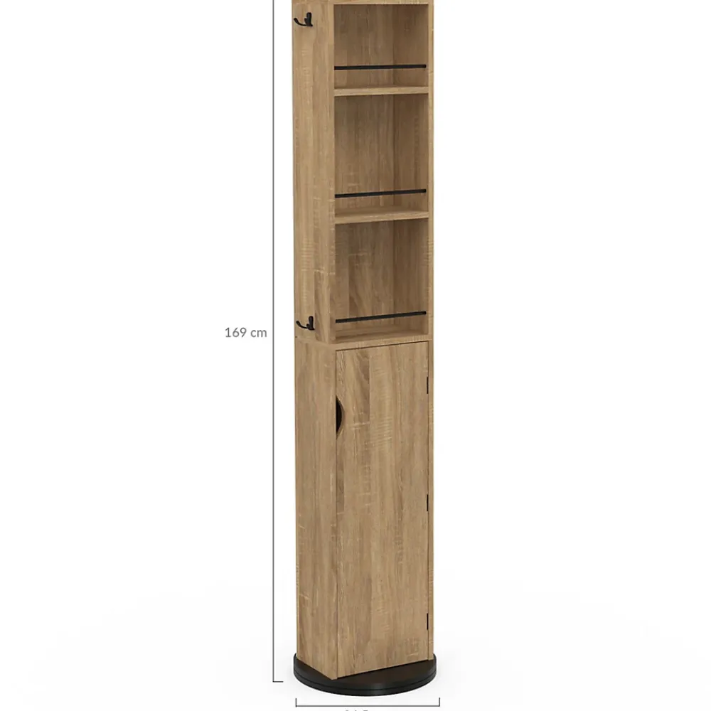 IDMarket Meuble colonne pivotante de salle de bain avec miroir, placard et étagères hêtre et noir ELIA