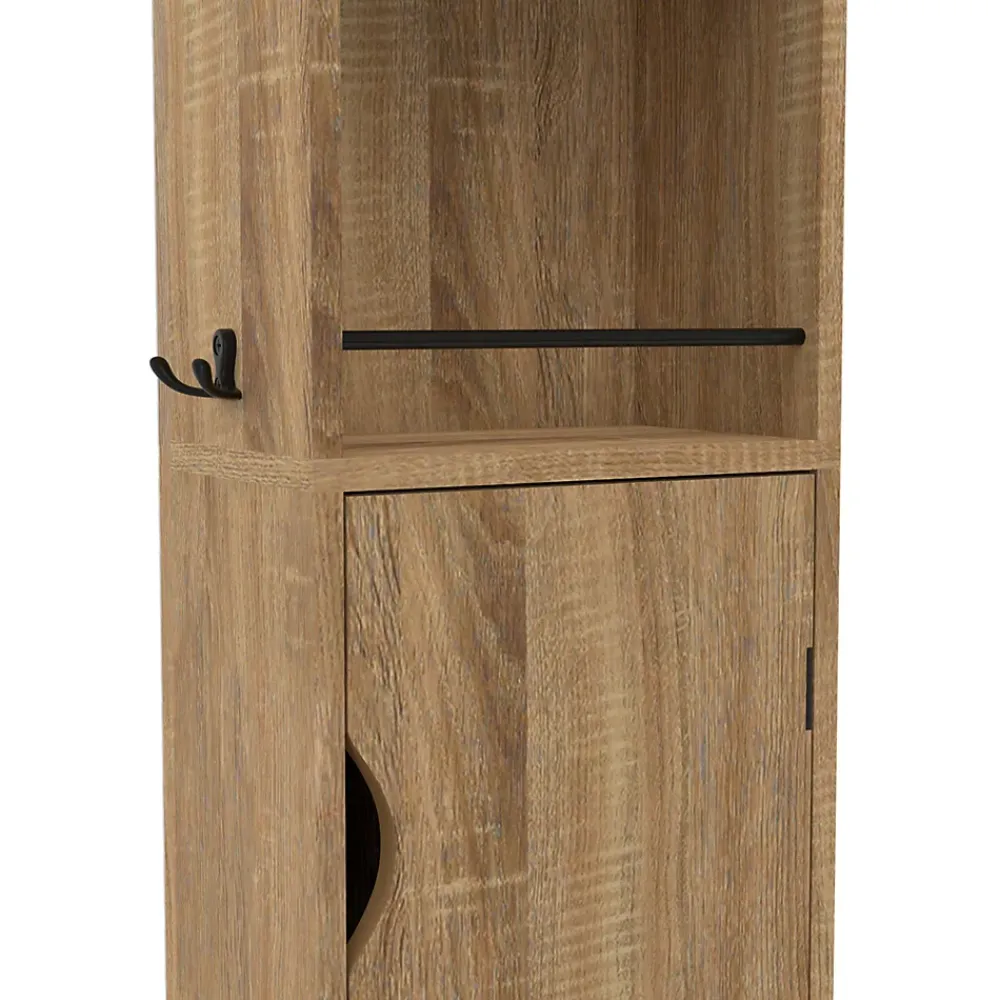 IDMarket Meuble colonne pivotante de salle de bain avec miroir, placard et étagères hêtre et noir ELIA
