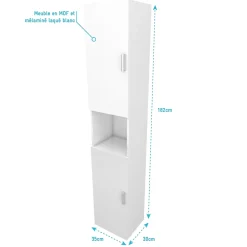 Colonne De Salle De Bains|Aurlane Meuble colonne pour salle de bains 35x30x182 cm - Blanc laqué - THRIFTY 35