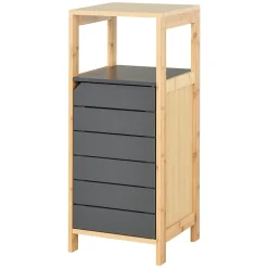 Colonne De Salle De Bains|Homcom Meuble colonne rangement salle de bain style cosy dim. 32L x 30l x 80H cm porte étagères niche bambou gris