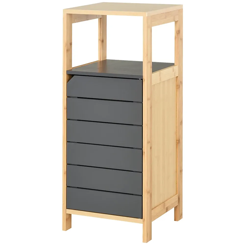 Colonne De Salle De Bains|Homcom Meuble colonne rangement salle de bain style cosy dim. 32L x 30l x 80H cm porte étagères niche bambou gris
