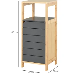 Colonne De Salle De Bains|Homcom Meuble colonne rangement salle de bain style cosy dim. 32L x 30l x 80H cm porte étagères niche bambou gris