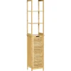 Colonne De Salle De Bains|kleankin Meuble colonne rangement salle de bain style cosy dim. 34L x 30l x 173H cm porte à lattes 3 étagères bambou MDF aspect bois clair