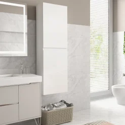 kleankin Meuble colonne rangement salle de bain style contemporain façade laquée 2 portes étagères blanc
