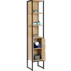 Armoire De Salle De Bains|IDMarket Meuble colonne salle de bain DETROIT 1 porte design industriel