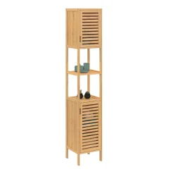 Armoire De Salle De Bains|IDMarket Meuble colonne salle de bain bambou BEA 2 portes