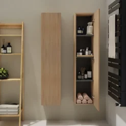 Planète Bain Meuble colonne salle de bain 140 cm suspendu - Effet chêne Sonoma - Karaib 2