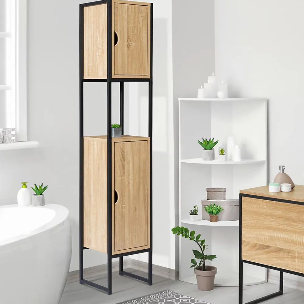 IDMarket Meuble colonne salle de bain DETROIT 2 portes design industriel