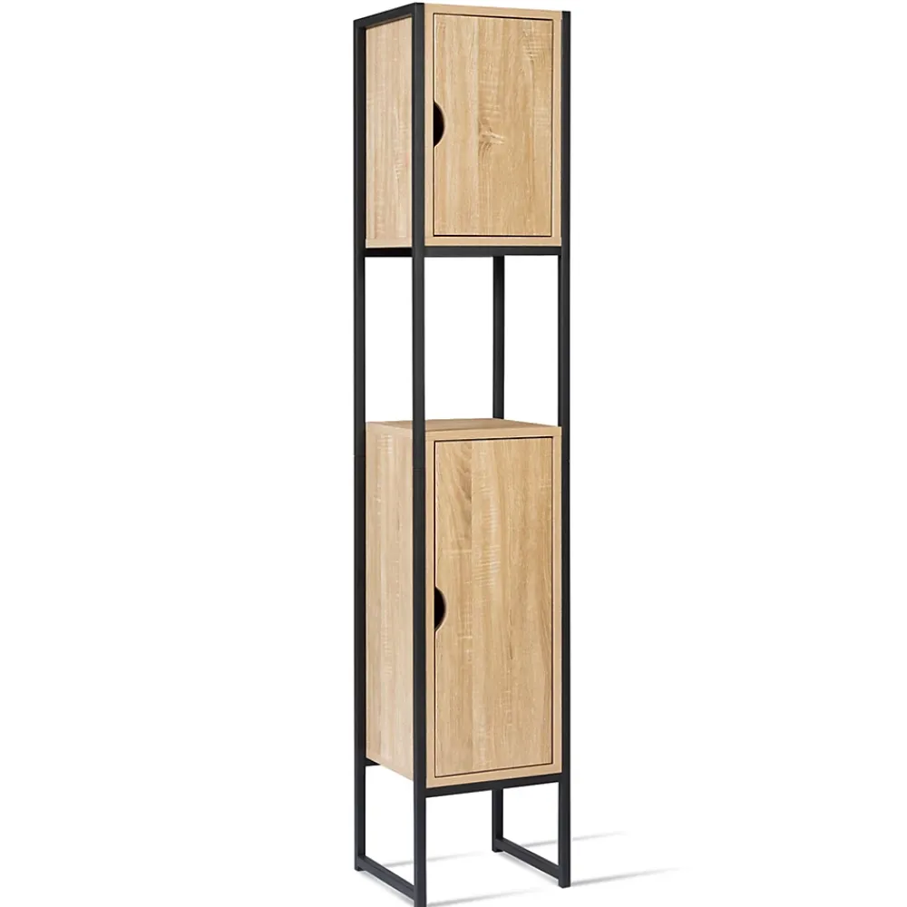 IDMarket Meuble colonne salle de bain DETROIT 2 portes design industriel