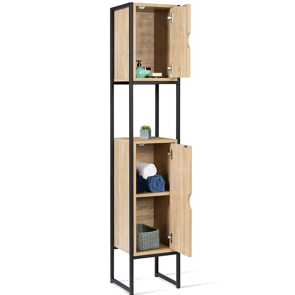 IDMarket Meuble colonne salle de bain DETROIT 2 portes design industriel