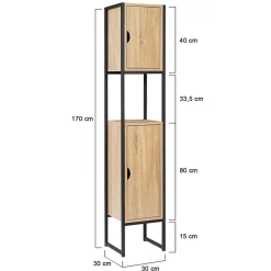 IDMarket Meuble colonne salle de bain DETROIT 2 portes design industriel