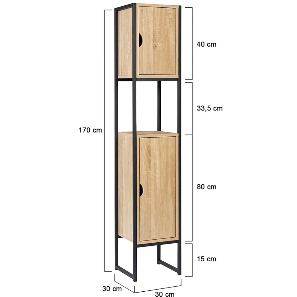 IDMarket Meuble colonne salle de bain DETROIT 2 portes design industriel