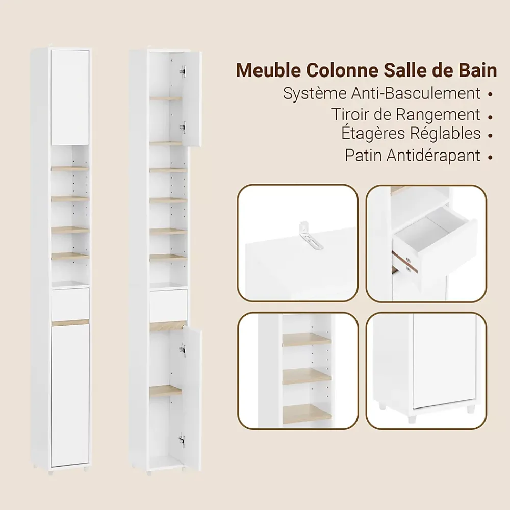 Sobuy Meuble Colonne Salle de Bain, 1 Tiroir, 2 Portes, Étagères Réglables BZR34-WN