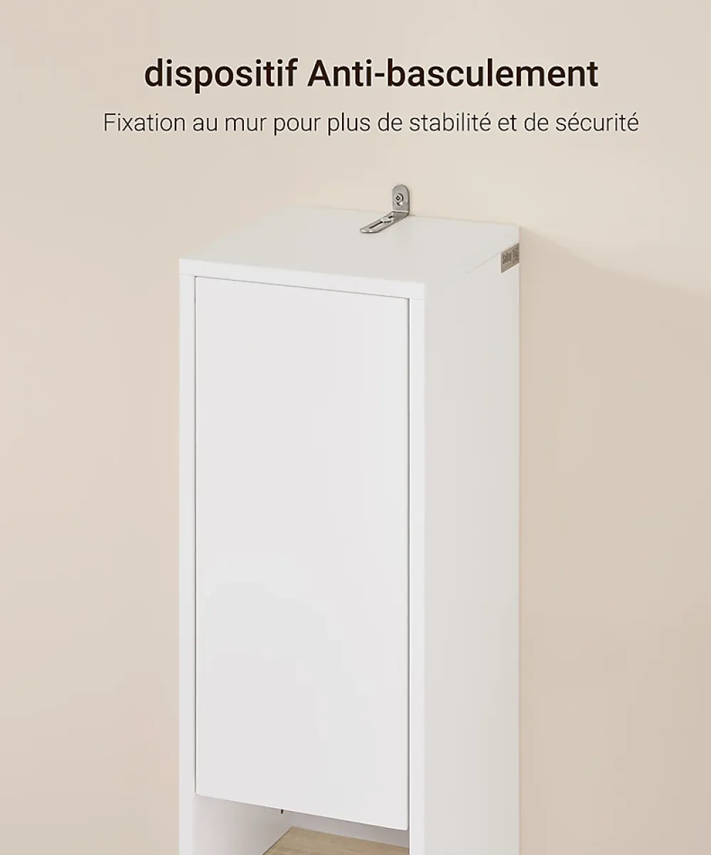 Sobuy Meuble Colonne Salle de Bain, 1 Tiroir, 2 Portes, Étagères Réglables BZR34-WN