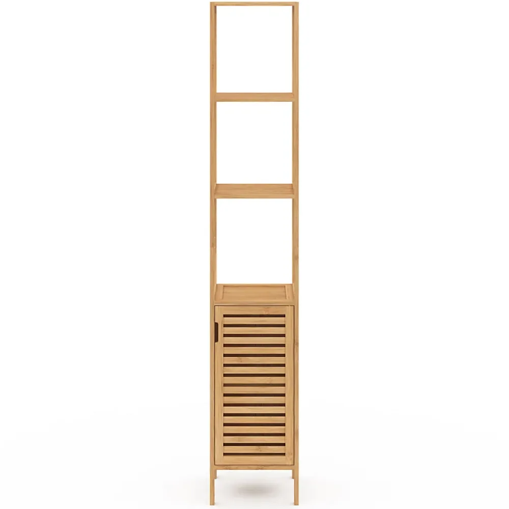 Armoire De Salle De Bains|IDMarket Meuble colonne salle de bain bambou BEA 1 porte