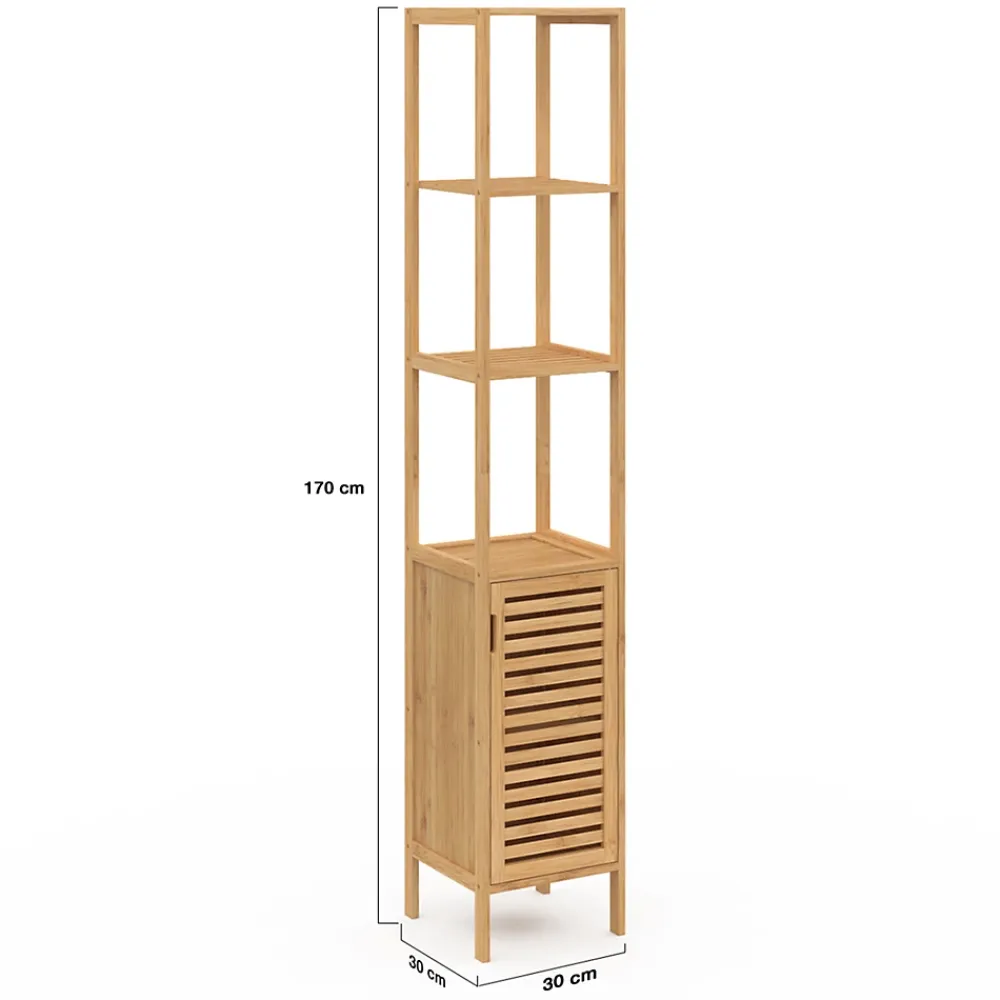 Armoire De Salle De Bains|IDMarket Meuble colonne salle de bain bambou BEA 1 porte