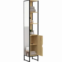 Meuble De Salle De Bains Faible Profondeur|Armoire De Salle De Bains|IDMarket Meuble colonne salle de bain DETROIT 1 porte avec miroir et étagères design industriel