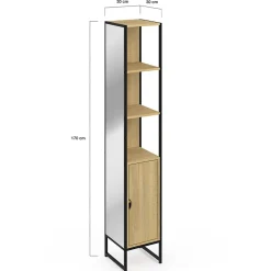 Meuble De Salle De Bains Faible Profondeur|Armoire De Salle De Bains|IDMarket Meuble colonne salle de bain DETROIT 1 porte avec miroir et étagères design industriel