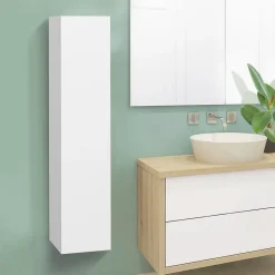 IDMarket Meuble colonne salle de bain suspendu blanc LILA