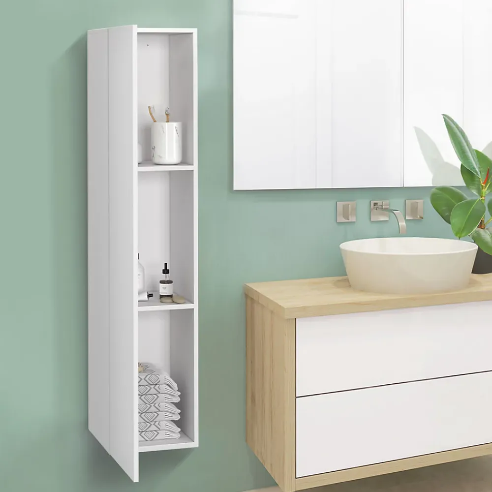IDMarket Meuble colonne salle de bain suspendu blanc LILA