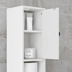 kleankin Meuble colonne salle de bain 2 portes 2 étagères 4 niches tiroir poignées métal noir panneaux blanc