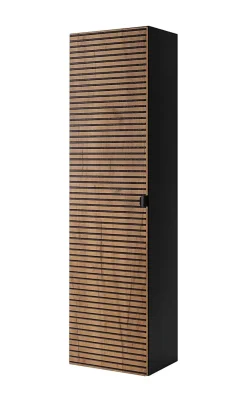 Furnidea Meuble colonne suspendu de salle de bain AURA LOFT noir et chêne 35/136 cm