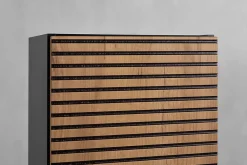 Furnidea Meuble colonne suspendu de salle de bain AURA LOFT noir et chêne 35/136 cm