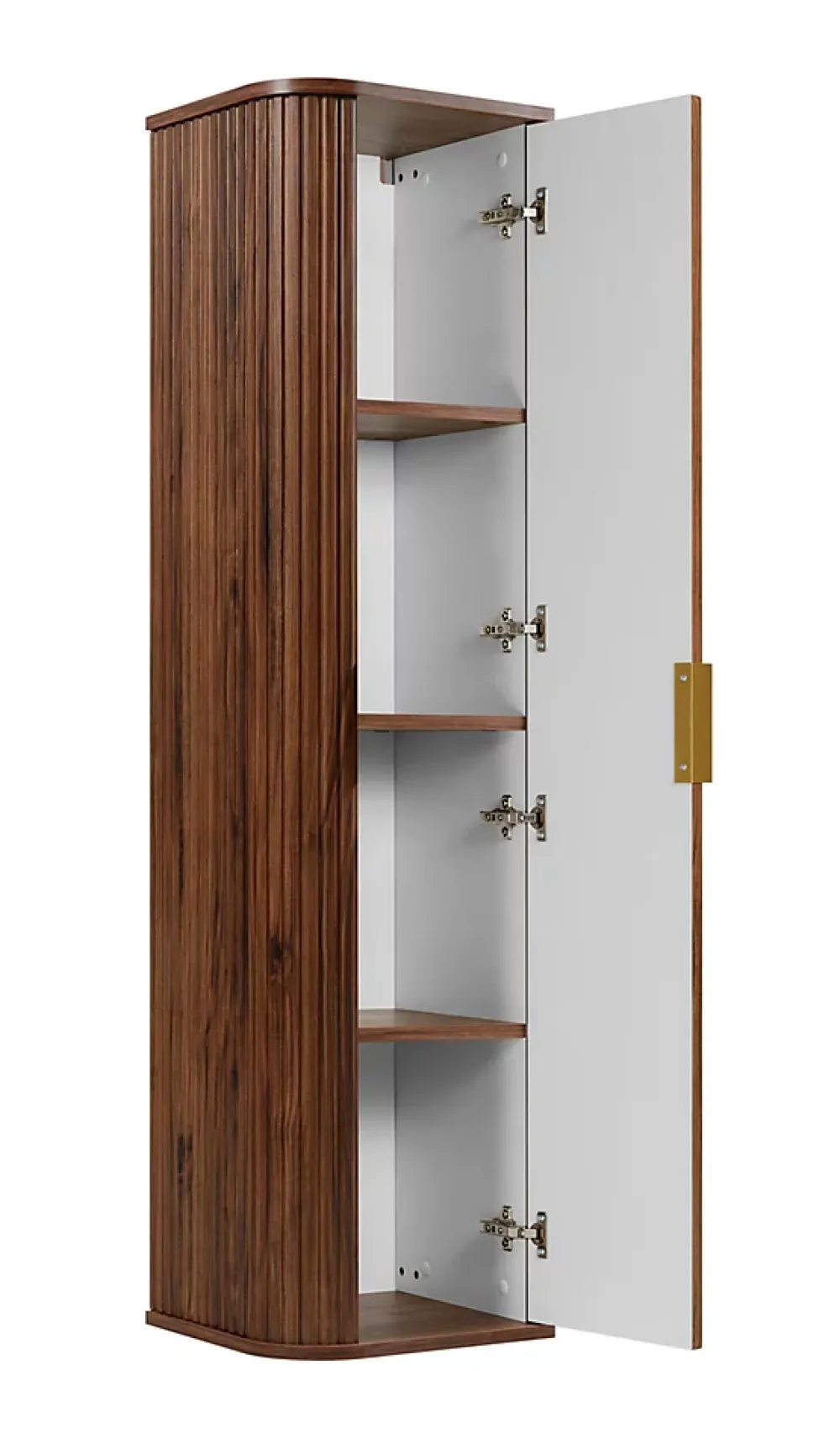 Furnidea Meuble colonne suspendu de salle de bain GLAMOUR coloris noyer foncé 35 x 139 cm