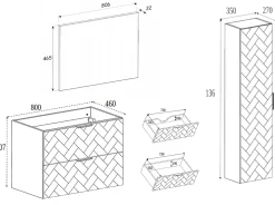 Furnidea Meuble colonne suspendu de salle de bain MADIS NOIR 35 X 136 cm G