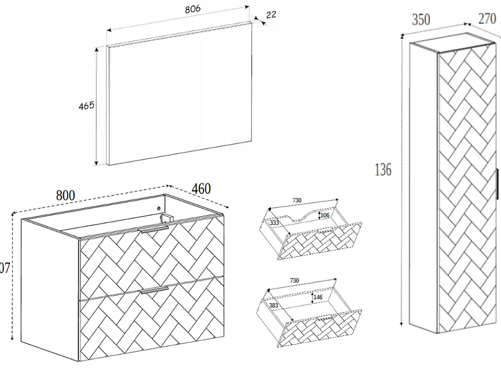 Furnidea Meuble colonne suspendu de salle de bain MADIS NOIR 35 X 136 cm G