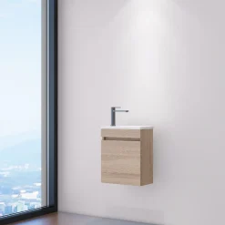 Lave-Mains|Dileci Meuble compact lave-mains effet bois avec vasque intégrée -