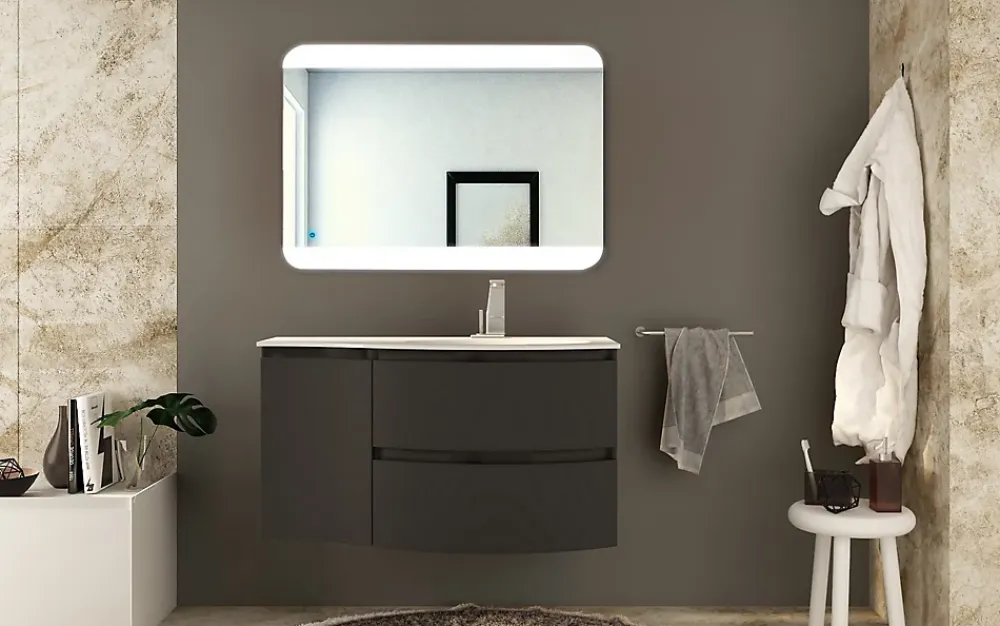 Meuble complément sous vasque graphite mat Vague 34 cm version gauche