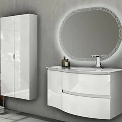 Meuble complément sous vasque blanc Vague 34 cm version gauche