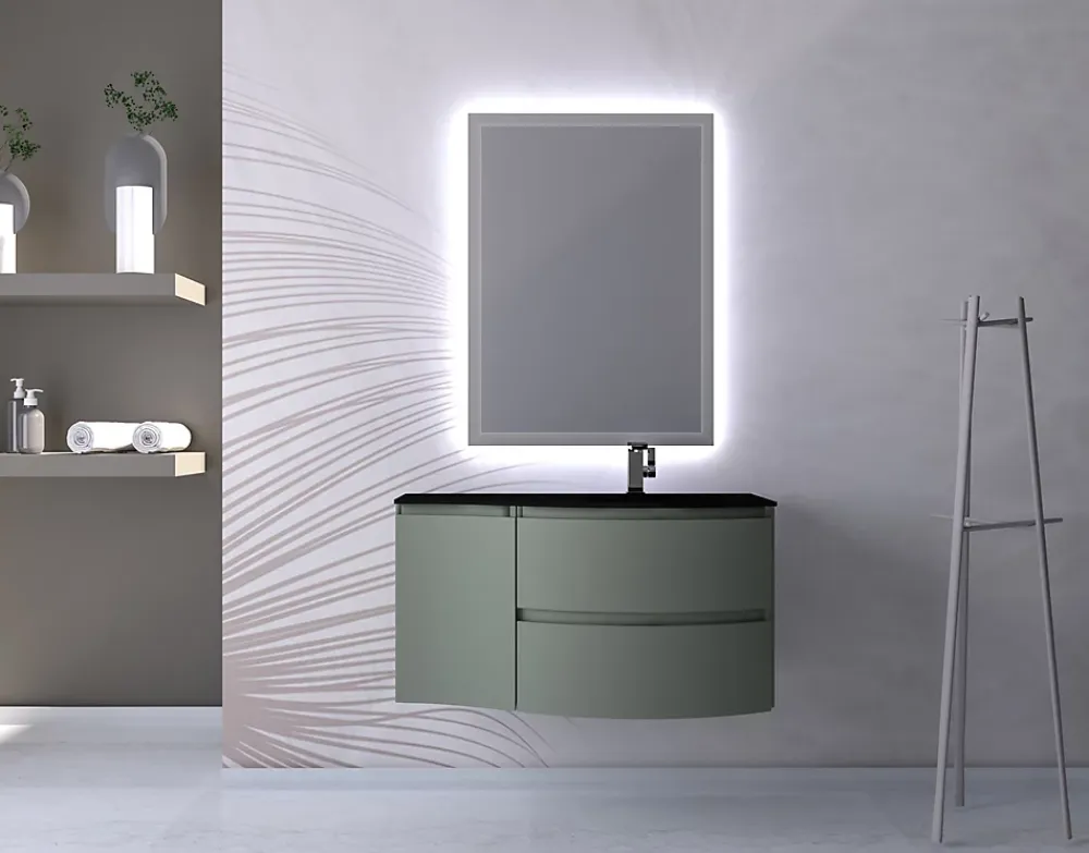 Meuble complément sous vasque kaki mat Vague 34 cm version gauche