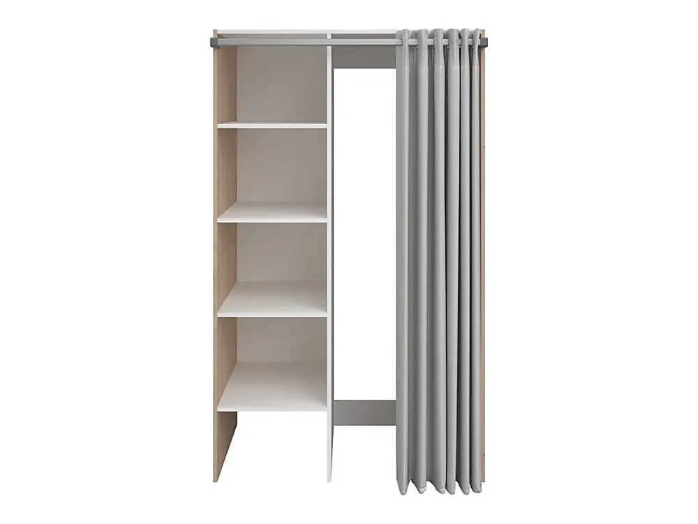 Meuble Buanderie|Vente-unique Meuble de buanderie avec rideau pour double machine à laver - Naturel clair - L111 x H184 cm - JAZANO