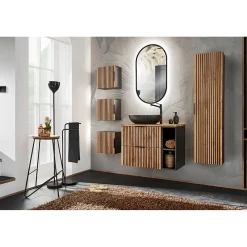 Plan Double Vasque|Meublorama Meuble de rangement additionnel sous vasque KINOKO 2 portes Gris anthracite L20 x P57 x H46 cm Meuble suspendu