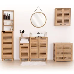 Colonne De Salle De Bains|5Five Meuble de rangement Colonne en Bambou 1 Porte H 168 cm