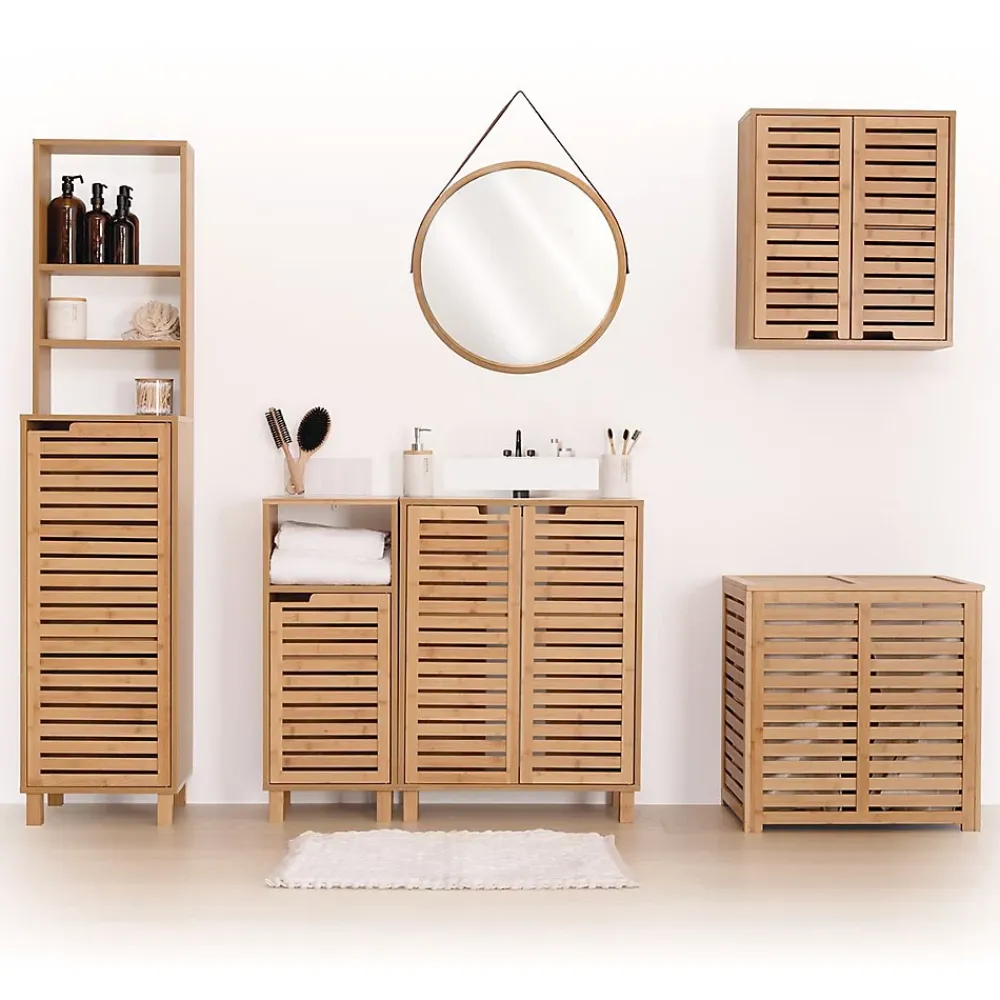 Colonne De Salle De Bains|5Five Meuble de rangement Colonne en Bambou 1 Porte H 168 cm