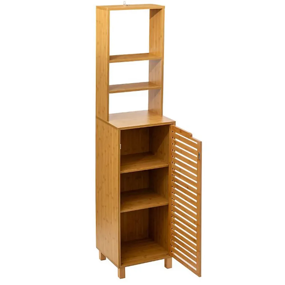 Colonne De Salle De Bains|5Five Meuble de rangement Colonne en Bambou 1 Porte H 168 cm