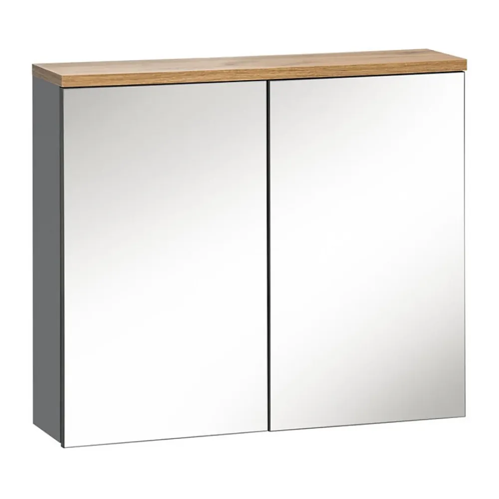 Armoire De Salle De Bains|Meublorama Meuble de rangement de salle de bain ERMANO Finition bois et gris brillant, 80 cm