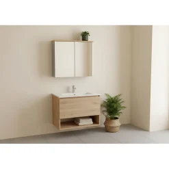 Armoire De Salle De Bains|Meublorama Meuble de rangement de salle de bain ERMANO Finition bois et gris brillant, 80 cm