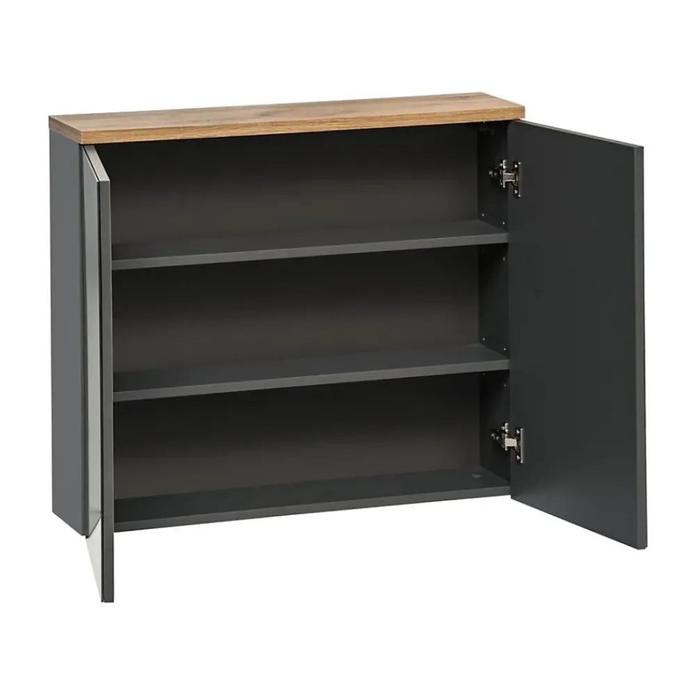 Armoire De Salle De Bains|Meublorama Meuble de rangement de salle de bain ERMANO Finition bois et gris brillant, 80 cm