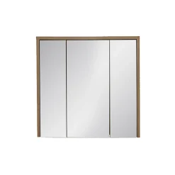 Meublorama Meuble de rangement GABI 80 cm 3 portes miroir Finition ardoise et bois Meuble suspendu