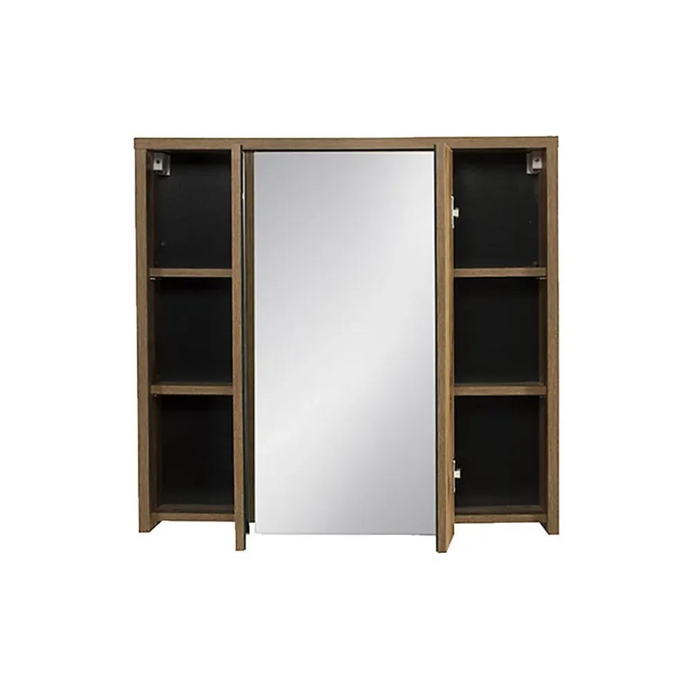 Meublorama Meuble de rangement GABI 80 cm 3 portes miroir Finition ardoise et bois Meuble suspendu
