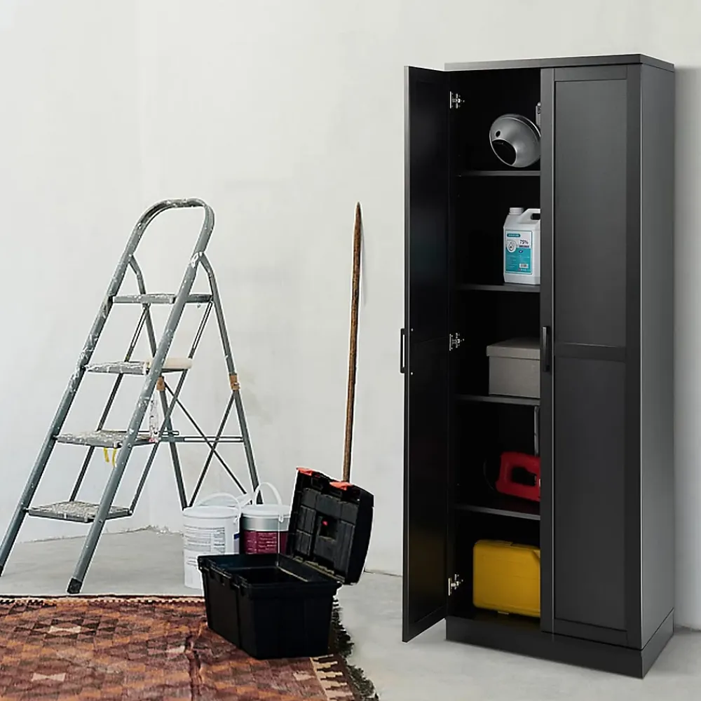 Meuble De Salle De Bains Faible Profondeur|Giantex Meuble de Rangement Haute à 5 Niveaux Meuble Autoportant avec Doubles Portes et étagères Ajustables Antibasculement Noir