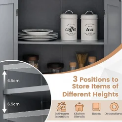 Giantex Meuble de Rangement Placard Buffet sur Pied avec Etagère Réglable avec 4 Portes et Verre Trempé Gris