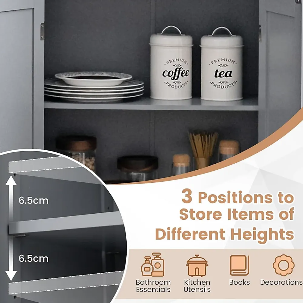 Giantex Meuble de Rangement Placard Buffet sur Pied avec Etagère Réglable avec 4 Portes et Verre Trempé Gris