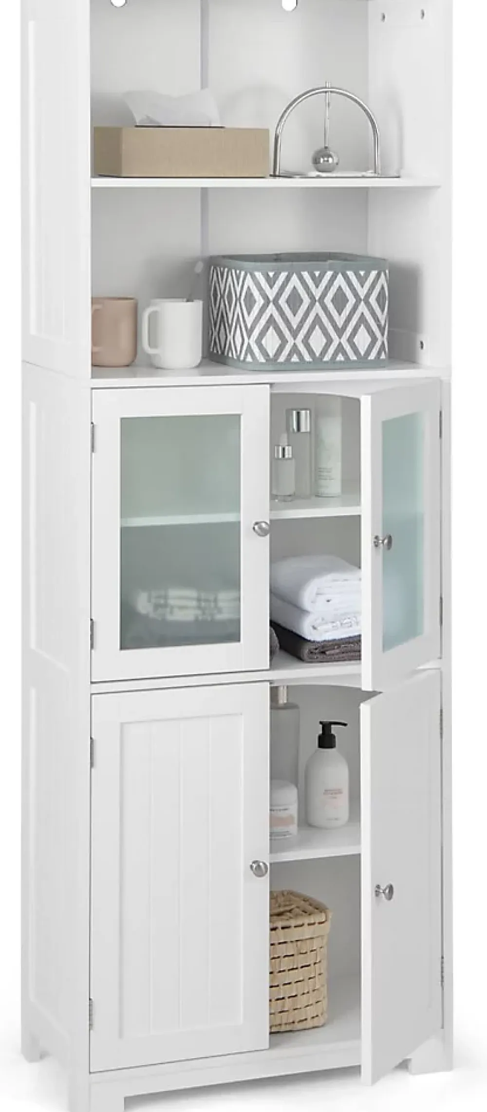 Giantex Meuble de Rangement pour Salle de Bain avec 3 Parties, Rangement 6 Niveaux avec 2 étagères Ouvertes et 2 Compartiments, Blanc