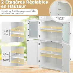 Giantex Meuble de Rangement pour Salle de Bain avec 3 Parties, Rangement 6 Niveaux avec 2 étagères Ouvertes et 2 Compartiments, Blanc