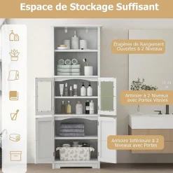 Giantex Meuble de Rangement pour Salle de Bain avec 3 Parties, Rangement 6 Niveaux avec 2 étagères Ouvertes et 2 Compartiments, Blanc